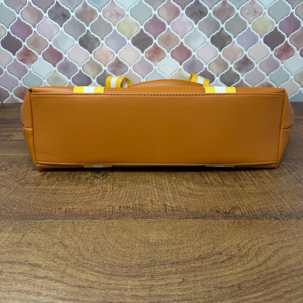NWOT Striped Canvas XL‎ Tote Bag – Mustard Yellow & Cognac Faux Leather